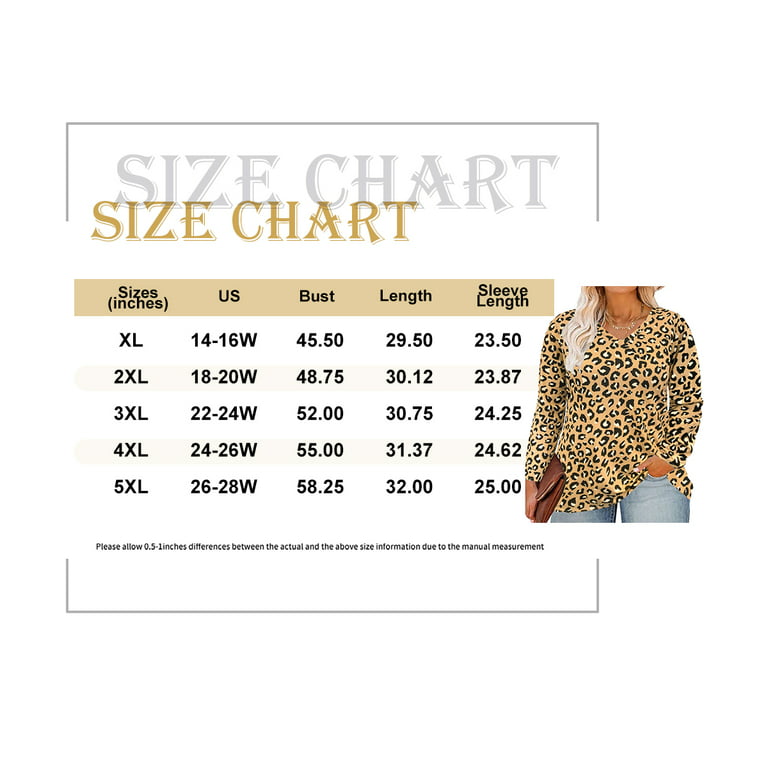 TIYOMI Plus Size Womens 5X Tops Leopard Long Sleeve Oversized Cheetah Tees  Loose fit Shirts Fall Winter Tunic 5XL 26W 28W 