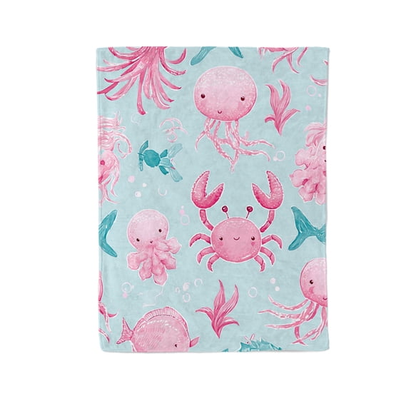 Cute Axolotls and Seaweed Lightweight Flannel Printed Blanket - Ultra Soft & Warm, All-Season Cozy Plush for Couch, Bed, Office, Camping Nap - Perfect Decorative Gift