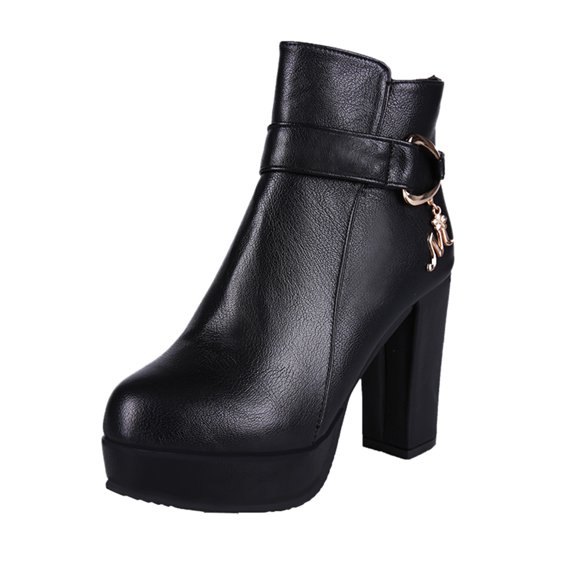 NOKIO Women's Chunky Platform Booties Women'S Statement Buckle Ankle Boots Fashion Women's Shoes Breathable High Heels Retro Zipper Short Boots Women'S Stylish Block Heel Ankle Boots