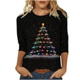 thumbnail image 2 of Craaazy Christmas Gifts For Women Crew Neck 3/4 Sleeve Xmas Shirts Funny Santa Christmas Tree Graphic Pullover Snowman Sweatshirts Womens Tops, 2 of 5