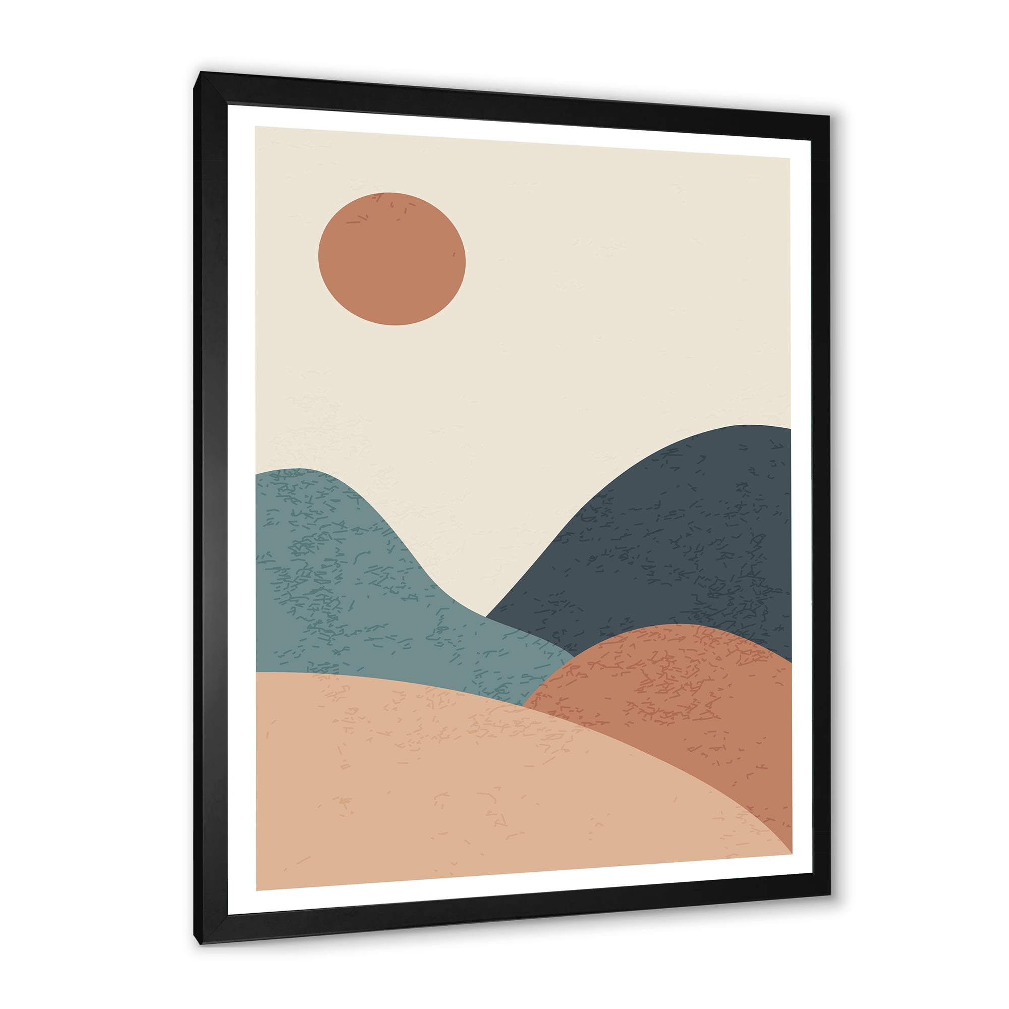 Designart 'Minimalist Vintage Landscape With Lake At Sunset' Modern Framed Art Print