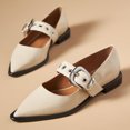 thumbnail image 2 of YDN Women Lovely Pointed Toe Mary Jane Flats Single Strap Buckle Low Heels Fancy Ballroom Dress Shoes Size 8 Beige, 2 of 4