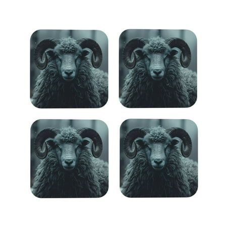 

Lukts Moody Ram Portrait Print Leather Drinks Coasters Set of 4 Suitable or Drinks Furniture Protection and Easy Clean up-Square