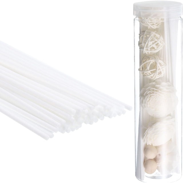 PATIKIL 25CM/10Inch Reed Diffuser Sticks Set, 50 Pack Fiber Aroma Fragrance Refill Sticks Replacement with Flower Decoration PET Bottle for Home Office, White
