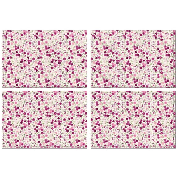 Pioneer Flower Floral Print Pattern Summer Placemats Table Placemats Set Of 4-Linen Kitchen Washable Placemats Table Mats 12x18 Inch Non-Slip Heat Resistant