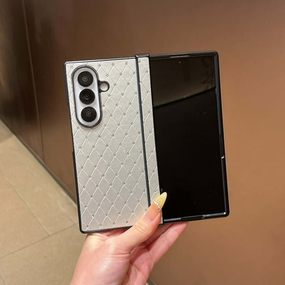 Designed for Samsung Galaxy Z Fold 7 Phone Case,With Hinge Protection,Argyle Pattern Back,Cute Diamond Glitter,2-in-1 Heavy Duty Shockproof Anti-Scratch Durable Phone Case,Silver