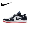 thumbnail image 2 of NIKE Air Jordan 1” Zapatillas de baloncesto retro de caña baja, antideslizantes, resistentes al desgaste, de cuero sintético, color gris humo claro, para hombre, 2 of 5