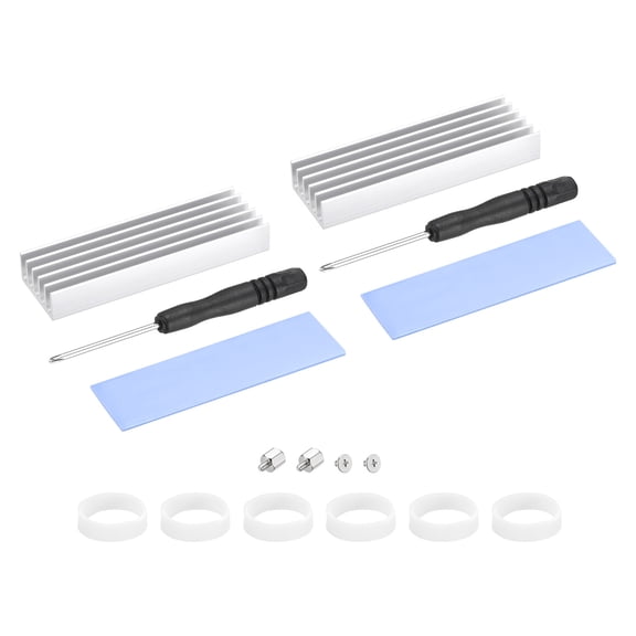 Uxcell 2 Pack M.2 SSD Heatsink Cooler Alloy Aluminum w Screwdriver Kit,1mm Thermal Pad, for Laptop,70*22*10mm, Silver