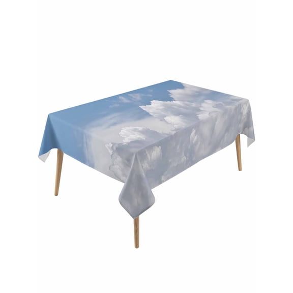 Clouds Table Cloth, Blue White Sky Natural Landscape Waterproof Tablecloth for Rectangle Tables, Reusable Washable Fabric Table Cover for Restaurant Kitchen Dining Tables 54"x108"