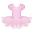 thumbnail image 2 of Moggemol Girls Sparkly Rhinestones Short Bubble Sleeves Tank Leotard Tutu Dress Ballet Dancewear Pink 5, 2 of 7