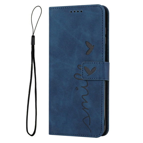 Mantto Flip Magnetic Wallet Phone Case for iPhone 13 Pro Max 6.7 Inch, Hand Strap Card Slot Holder TPU Skin Feel Leather Cover Case, Blue