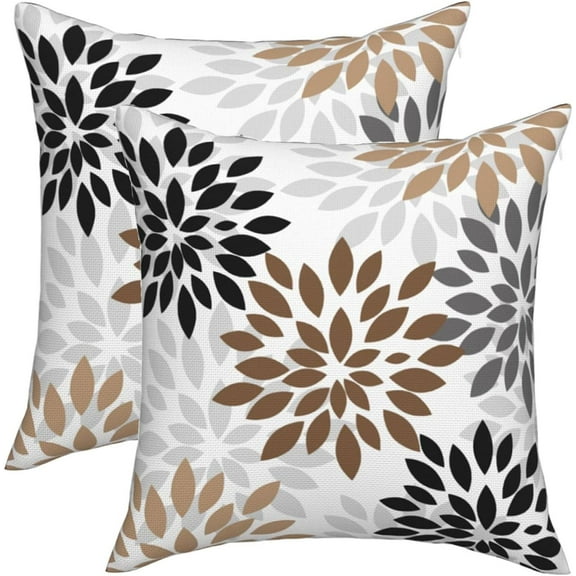 Brown Black Grey Dahlia Pillow Covers 18x18 Inch Coffee Gray Colored Geometric Flower Throw Pillows Cover 2 Pcs Summer Floral Outdoor Pillow Case Decorative Cushion Cover for Home Couch Bed Sofa Decor