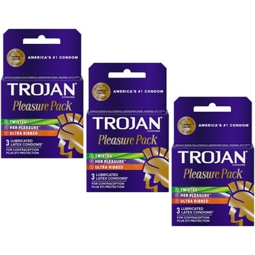 Trojan Pleasure Variety Pack Lubricated Condoms 3 Count (Pack of 3)