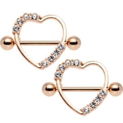 Body Candy Rose Gold Anodized Steel Clear Accent Heart Nipple Shield Set of 2 14 Gauge 3/4"