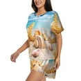 thumbnail image 2 of "Wukai Beach Starfish Shell Women's Pajama Set - Short-Sleeve Top and Shorts with Elastic Waistband and Pockets for Loungewear, Yoga, and Casual Wear-, 2 of 8