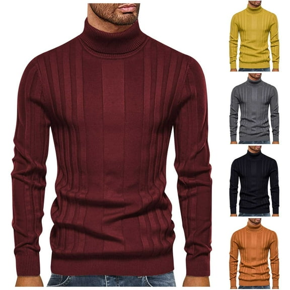 YHAJDS Men's Winter Casual Sweaters,Men's Sweater Mens Sweaters for the Winter Knitted Sweater Men Solid Color High Collar Long Sleeve Slim Knitted Base Layer