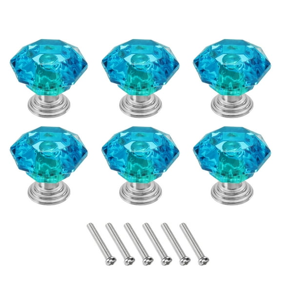 Uxcell 6 Pcs Crystal Drawer Knobs 24 mm Dresser Pulls Knobs for Cupboard, Blue Green/Silver