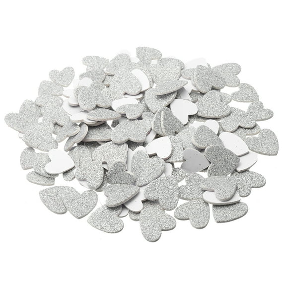 Uxcell Foam Stickers,1Pack 150Pc EVA Adhesive Glitters Foam Shape Sticker,Silver Heart