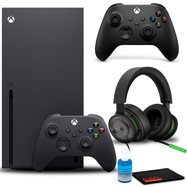 Microsoft Consola de Juegos Xbox Series X con Controlador Inalámbrico Xbox Core (2020, Negro Carbón), Auriculares Estéreo Inalámbricos (20.º Aniversario) y Kit de Limpieza 6Ave
