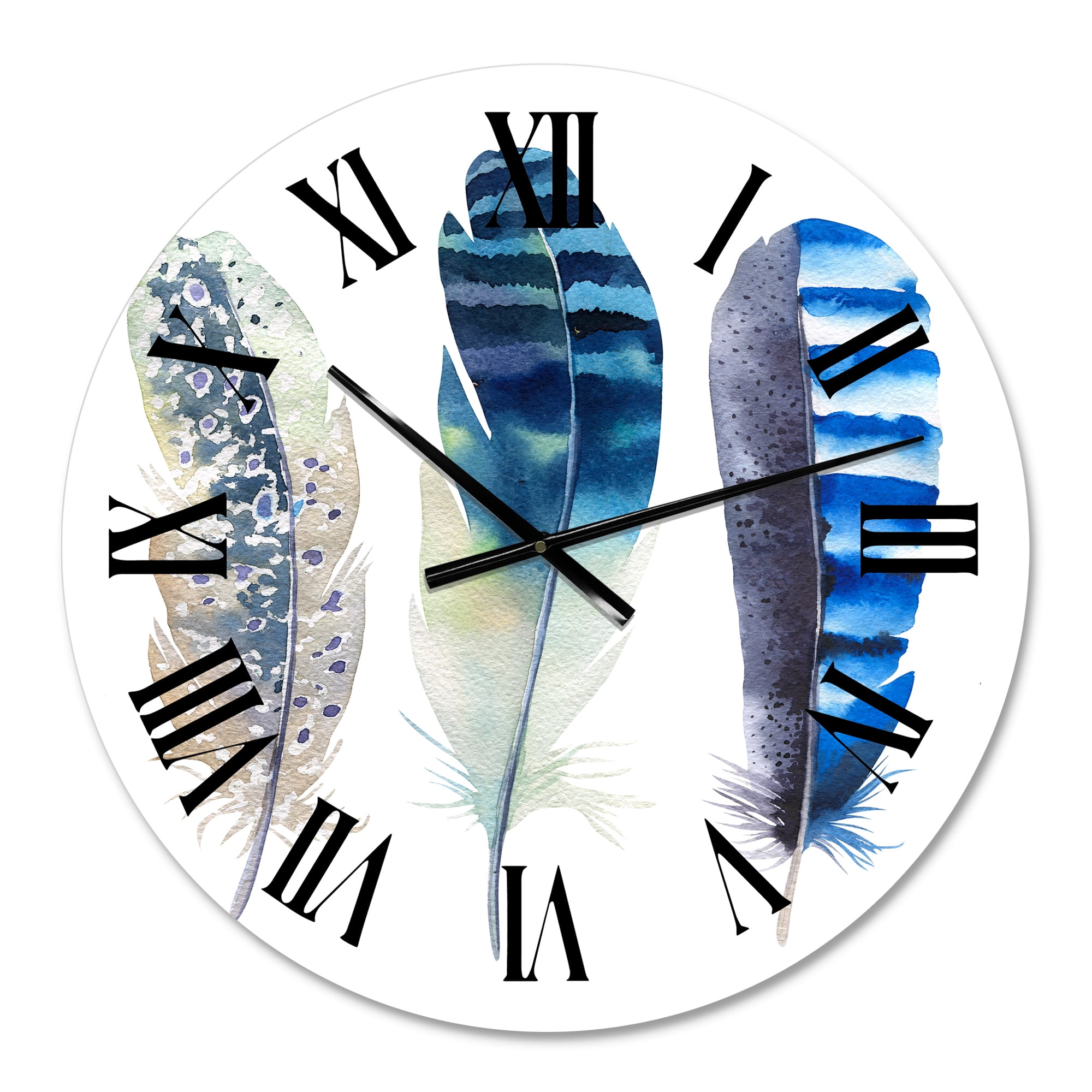 Designart 'Colourful Boho Feathers I' Bohemian & Eclectic Wall Clock