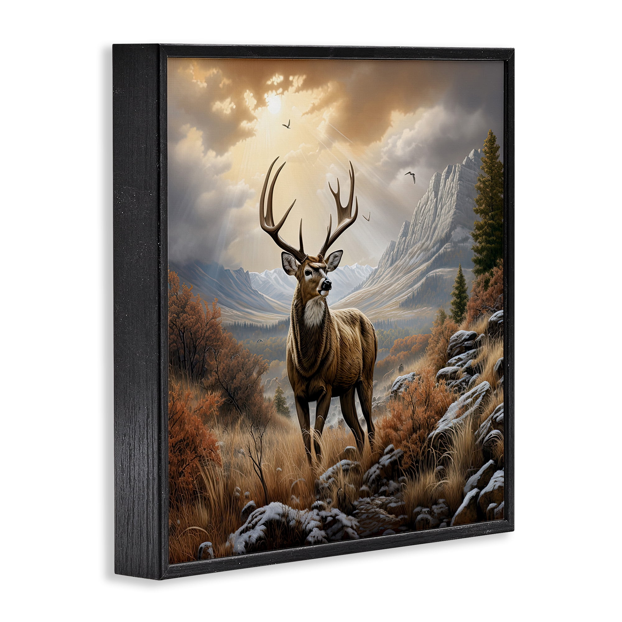 Stupell Industries Majestic Elk Mountain Scenery Landscape Painting Black Framed Art Print Wall Art, 24 x 24