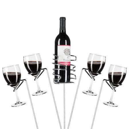 Best Choice Products 5-Piece Reinforced Stainless Steel Wine Glass Rack Holder Stakes Set for Bottles, Candles, Hands-Free Outdoor Picnics, Travel - (Best Husband Wife Images)