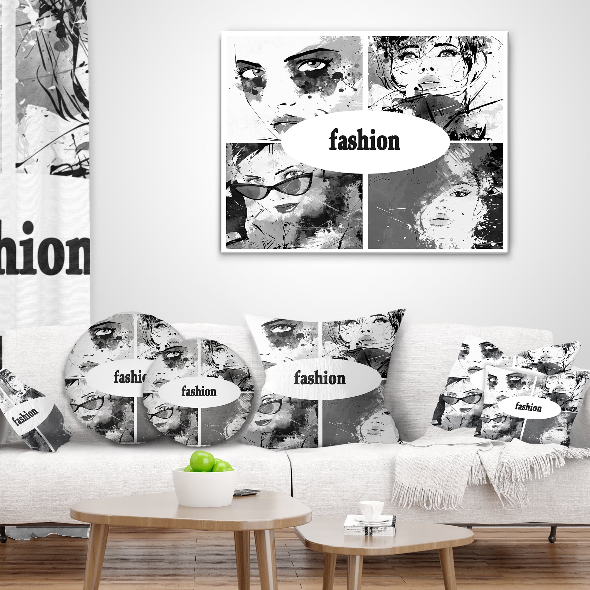 Designart Collage of Girl Faces - Abstract Portrait Throw Pillow - 12x20