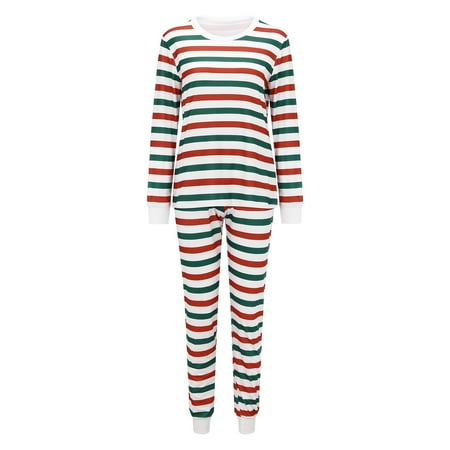 

ERTUTUYI Christmas Letter Stripe Print Tops And Pants Clothes Set Xmas Family Matching Pajamas White M