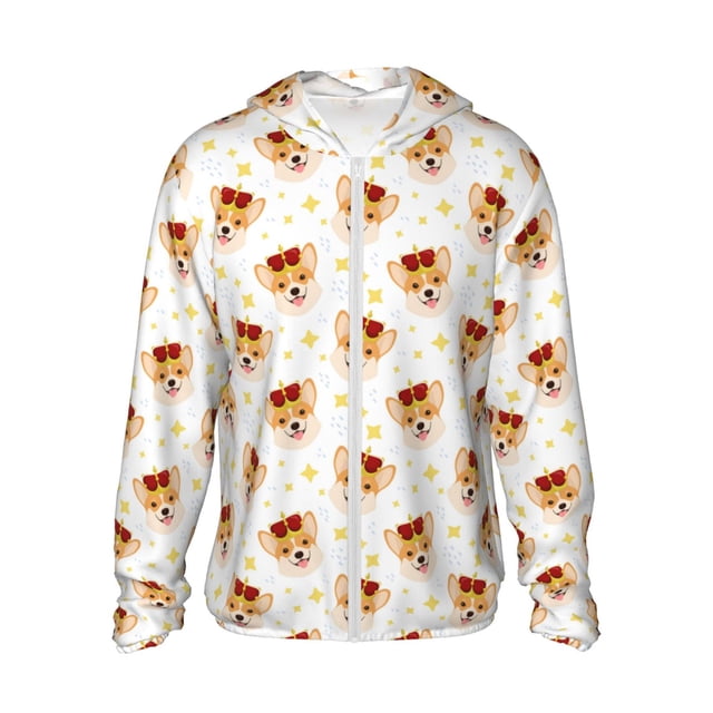 KLL Sweat à Capuche Imprimé Corgi Drôle pour Hommes et Femmes, Protection Solaire UPF 50+, Manches Longues, Pêche, Randonnée, Performance, Moyen
