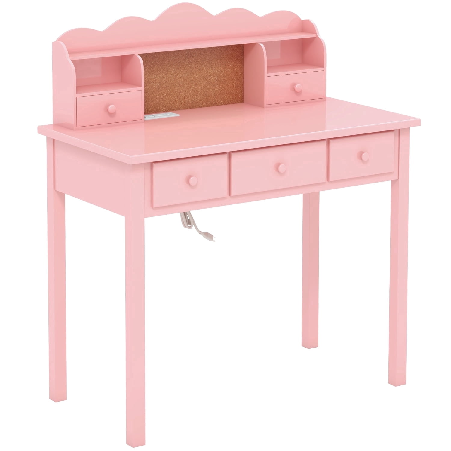 LAZZO 36" Writing Desk with Detachable Hutch & Drawers, Home Office Study Desk, Pink