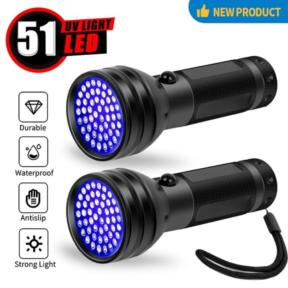 UV Flashlight Black Light, 51 LEDs Uv Blacklight Flashlights Detector for Dry Pets Urine & Stains & Bed Bug （2 pack）Scorpion Hunting