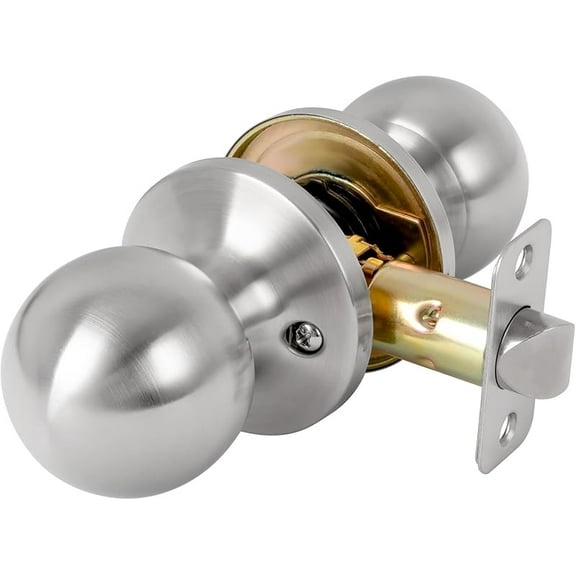 MY Keyed Entry Door Knob with Lock and Key, Exterior and Interior Door Knob for Bedroom or Bathroom, Satin Nickel