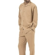 Montique Tan Solid Color 2 Piece Men's Walking Suit Long Sleeve Shirt 1641
