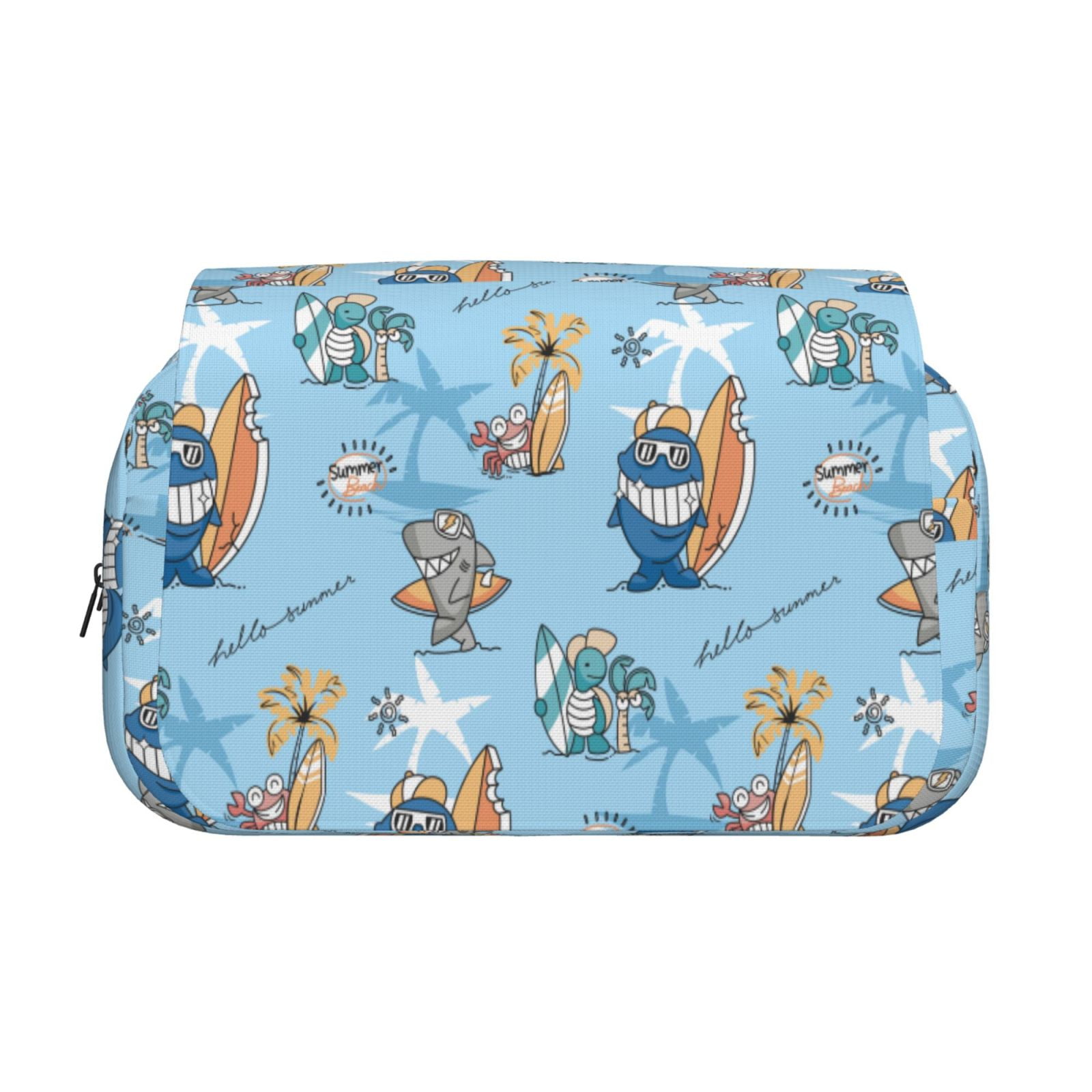 Rateoe Cute Animals Surfers Pattern Double Clamshell Pen Case, Storage Organizer with Two Zipper Compartments– Holds Up to 50 Pencils & Pens