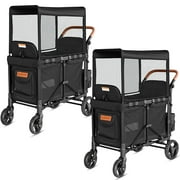 TouHeart Wagon Stroller for 2 Kids with Canopy, Removable Seats, 5-Point Harness, Black,Set of 2