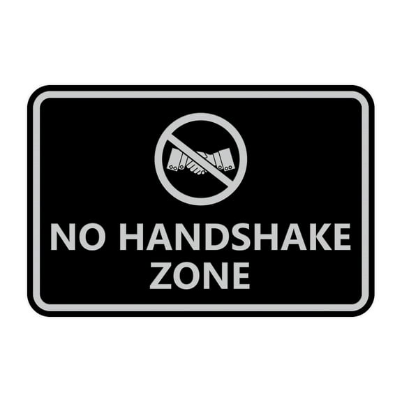 Classic Framed No Handshake Zone Sign (Black / Silver) - Small 4x6"