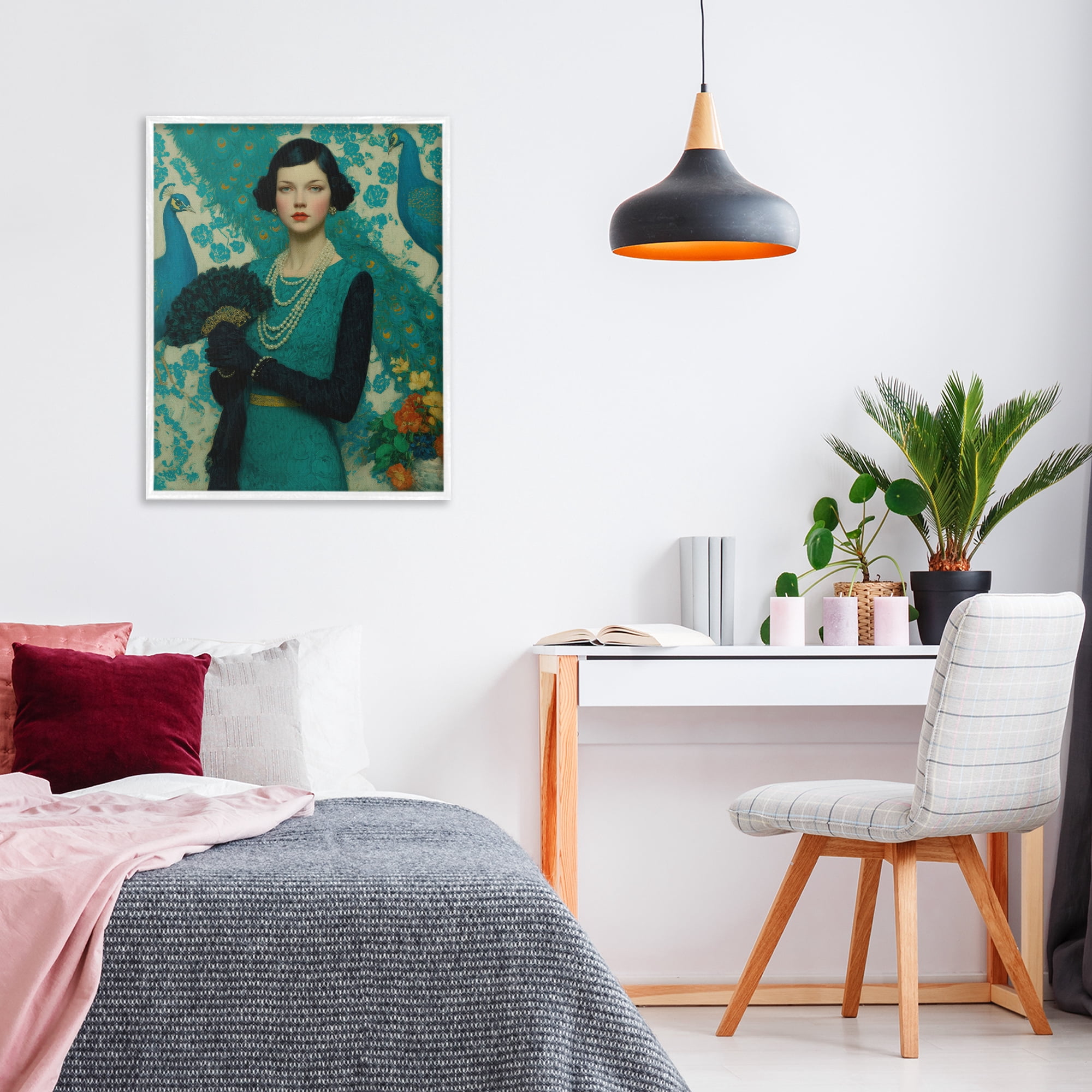 Stupell Industries Vintage Peacock Poise White Framed Giclee Art, design by A Barefoot Stylist