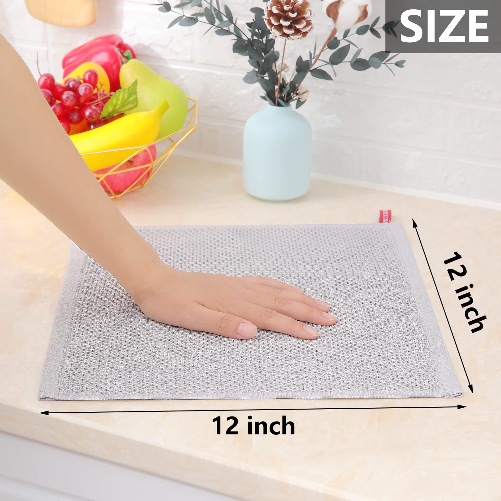 ANEWAY Kitchen Towels 100% Cotton Waffle Weave Dish Towel for Cleaning  Drying Dishes Extra Absorbent and Soft, Dish Cloth,13 x 28 in(Beige-4 Pack)