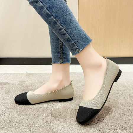 

Mishuowoti casual shoes for women 2023 Fashion Spring And Summer Women Casual Shoes Flat Bottom Round Toe Fly Woven Mesh Breathable And Comfortable Colorblock Slip On
