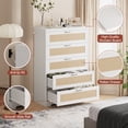 thumbnail image 4 of 5 Drawer Rattan Dresser for Bedroom, 47.24" Tall Dresser with Power Outlets, Wood Dresser Chest of Drawers with Metal Handles for Living Room Closet Hallway Entryway, 4 of 7