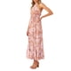 thumbnail image 3 of VISgogo Vestido de mujer con cuello halter, estampado de flores, sin mangas, sin espalda, dobladillo con volantes, vestido largo VISgogo moda, 3 of 7