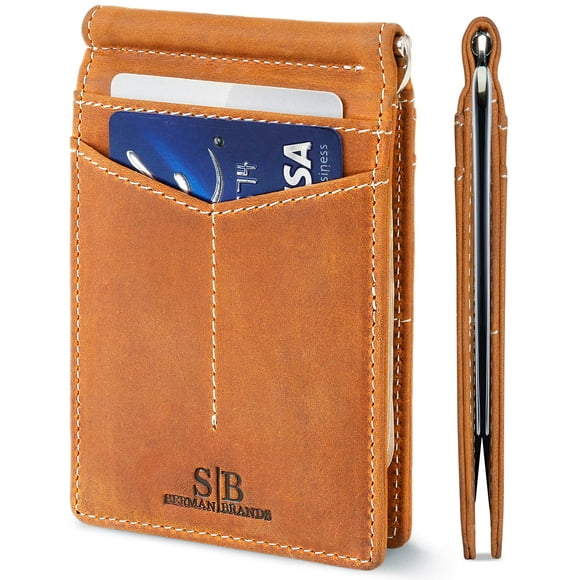 SERMAN BRANDS RFID Blocking Wallet Slim Bifold - Genuine Leather Minimalist Front Pocket Wallets for Men with Money Clip (California Desert Rogue)