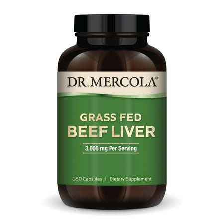 Dr. Mercola Grass Fed Beef Liver, 30 Servings (180 Capsules), 3,000 mg Per Serving, Dietary Supplement, Supports Immune Heath, Non-GMO