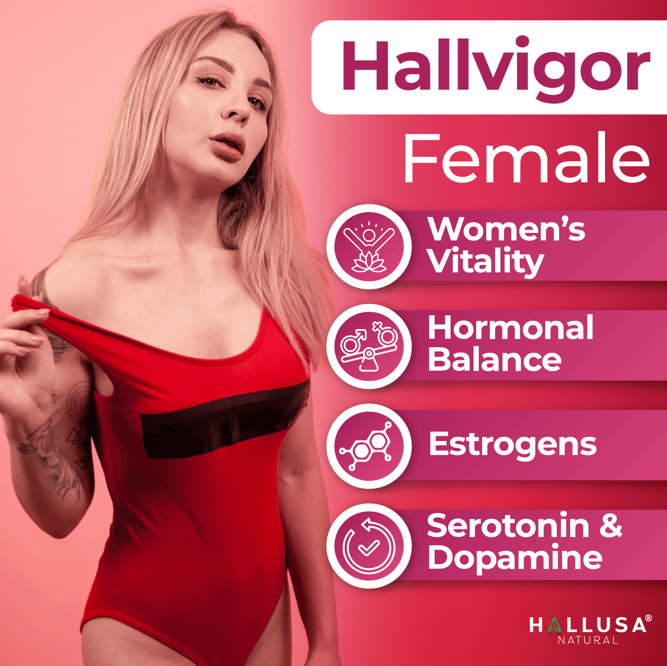 Hallvigor Female – Women’s Vitality & Hormonal Balance Support, Multivitamin & Herbal Blend with Iron, B Vitamins & Ginseng – 60 Tablets