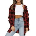 thumbnail image 2 of Savings Clearance 2025! asdoklhq Clearance Coats for Women Plus Size Women's Spring And Autumn Lapel Top Loose Casual Buttoned Long Sleeve Plaid Shirt Jacket, 2 of 8