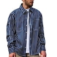 thumbnail image 3 of oelaio Mens Denim Shirt Long Sleeve Striped Button Down Shirts Western Cowboy Work Shirt with Pockets Blue L, 3 of 8