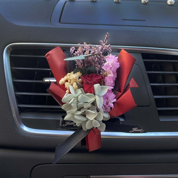 Ramo de flores secas Clip de perfume de ventilación para coche | Mini ambientador Hand Bouquet | Flores secas naturales | Linda decoración de coche compacto | Ambientador para regalo de oficina en