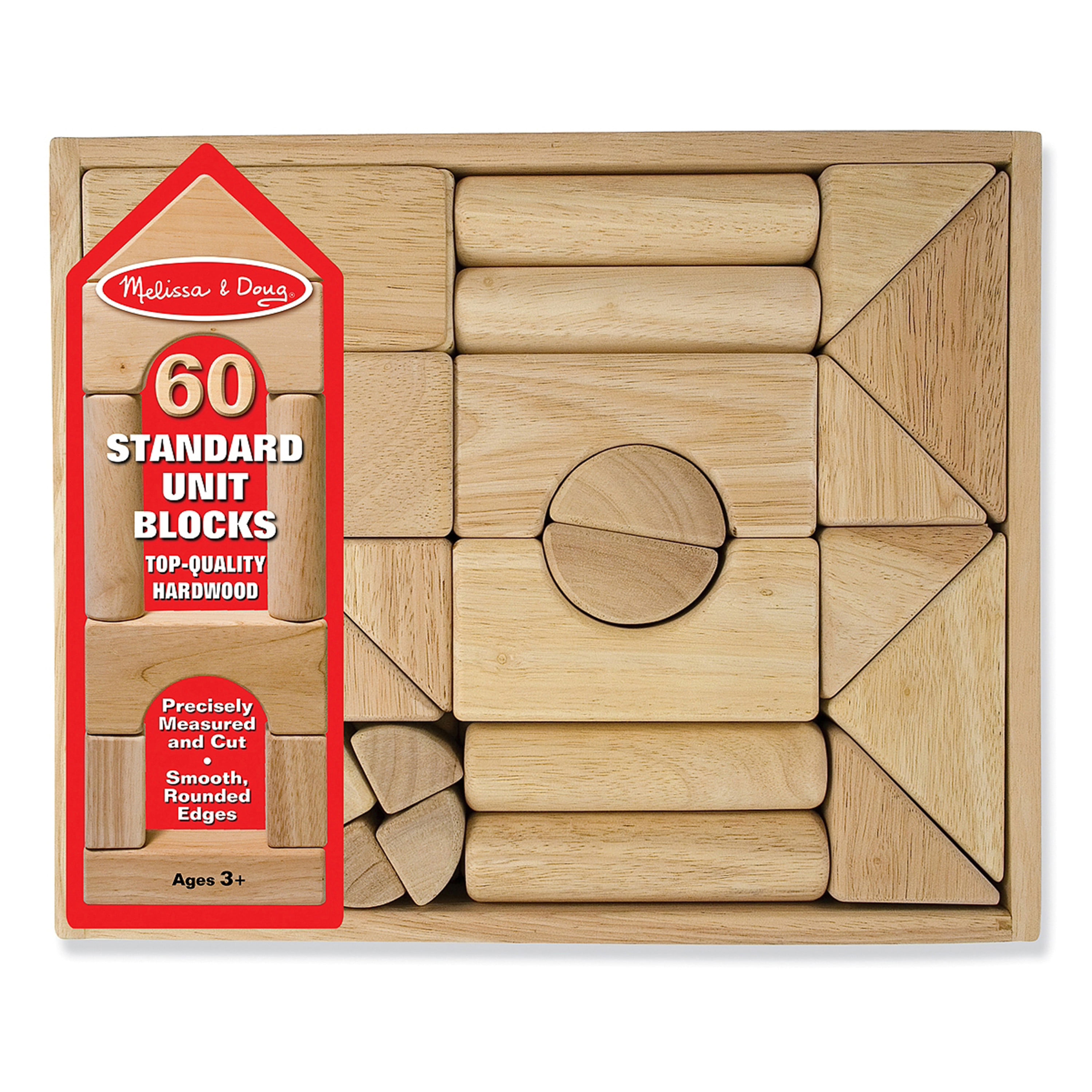 Standard Unit Solid Wood Building Blocks With Wooden Storage Tray 60 pcs 