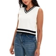 thumbnail image 4 of ATHLECHIC Women's Summer Crop Knit Color Block Sleeveless V Neck Tank Tops S White Black, 4 of 5