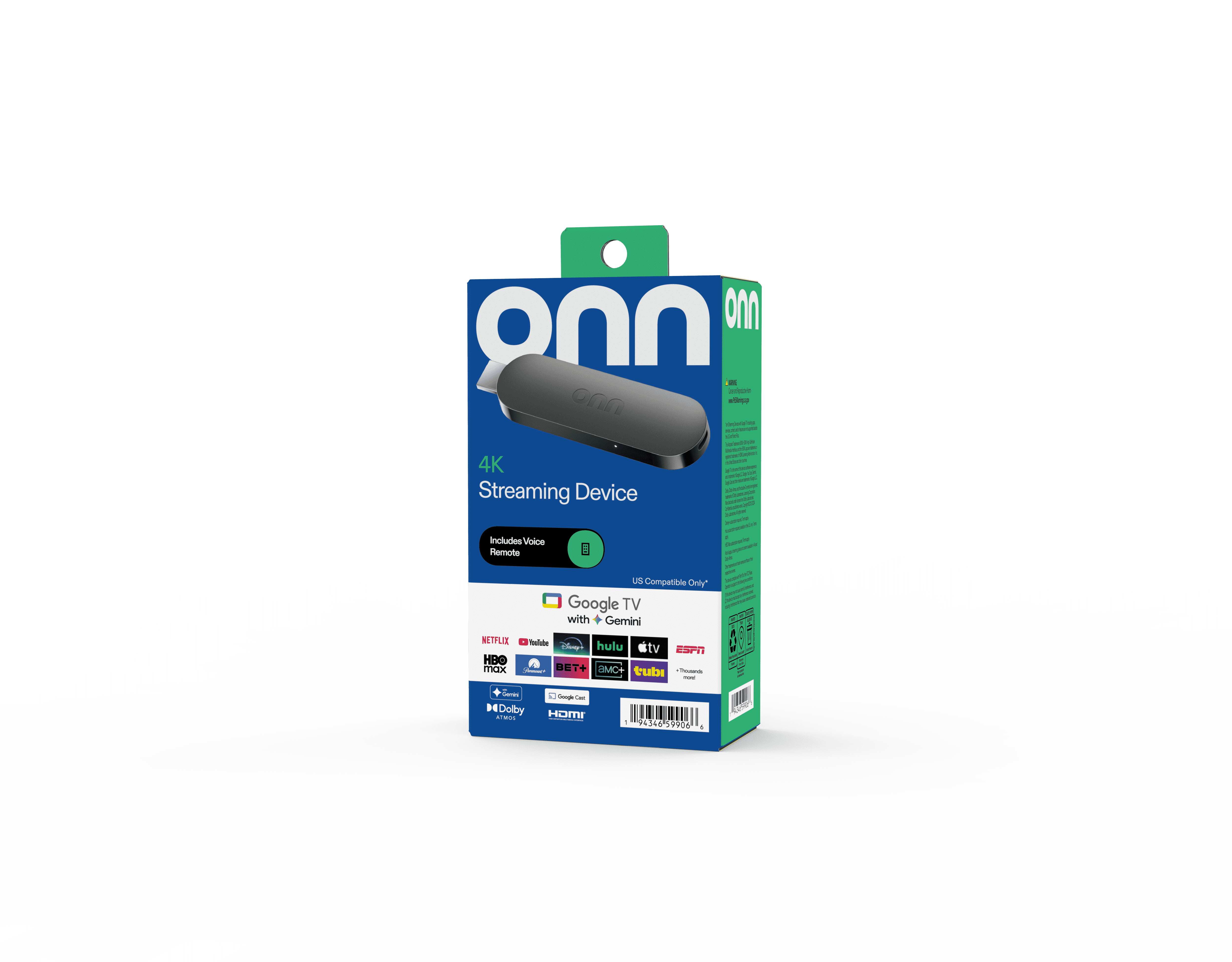 onn 4K Streaming Device, Google TV with Gemini (NEW 2026 Model) - Fast Streaming, Ultra HD, 8GB Storage, 2GB RAM, Remote With Voice Control - U.S. Compatible only